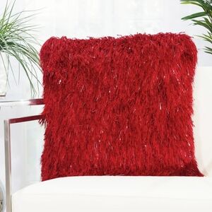 Celebrity Home Set Of Two 18"x18" Red Shag Decorative Throw Pillows